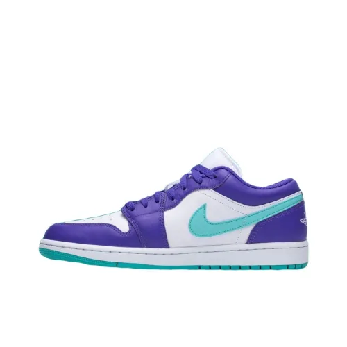 Jordan Air Jordan 1 Винтажные баскетбольные кроссовки Low Топ Белый Фиолетовый Зеленый Мужской