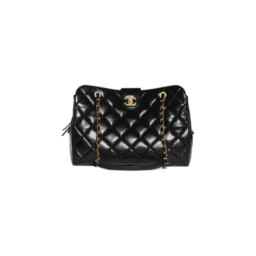 CHANEL Блестящая сумка через плечо из коровьей кожи сумка Extra Large женская черная