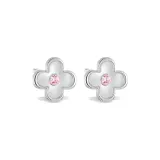 Клевер четырехлистный, серьги (розовый циркон)