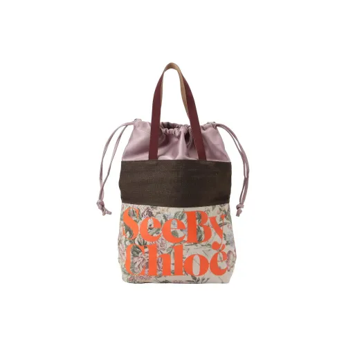 See By Chloe Linen Polyester Tote Bag Shopping Bag Handbag Small Women's Gray Multicolor