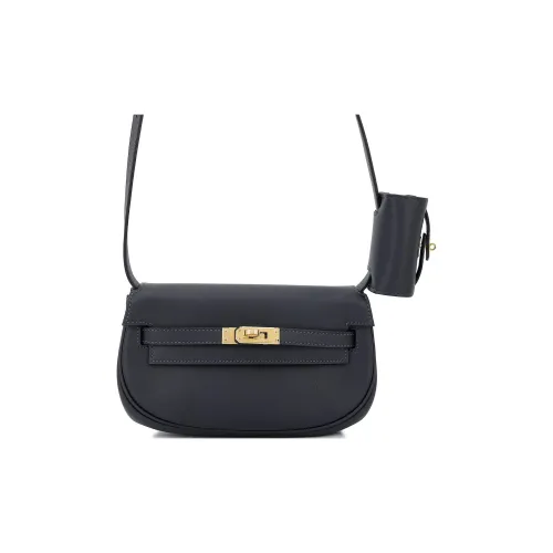 HERMES Kelly Swift Кожа Сумка Kelly Сумки через плечо Сумка на плечо Женская 3Y Caban Черный Твид и Темно-синий Синий