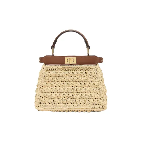 FENDI Peekaboo ISeeU Рафия Сумка через плечо Сумка Маленькая Женская Коричневая