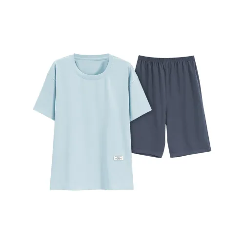 Sleep Pajama Set Students Dormitory Home Outerwear Ready Men's Blue Sleep Пижамный комплект Студенческое общежитие Домашний Верхняя одежда Готовый Мужской Синий