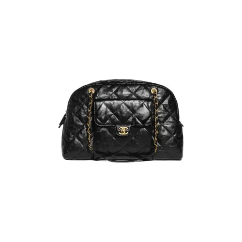 CHANEL Плиссированная сумка из телячьей кожи одно плечо размер Extra Large женский черный