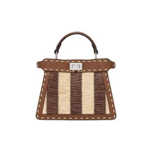 FENDI Peekaboo ISeeU Рафия Сумка через плечо Сумка Маленькая Женская Коричневая
