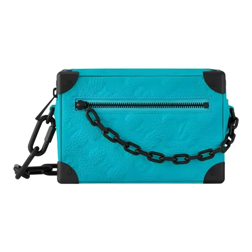 LOUIS VUITTON SOFT TRUNK Тисненый Taurillon Коровья кожа Сумка через плечо Мини Мужской Бирюзовый
