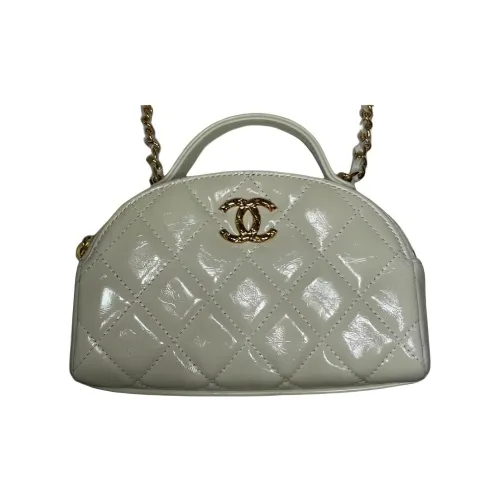 CHANEL Овечья шкура Сумка для боулинга Сумка Сумка через плечо Сумка через плечо Маленькая Женская Белая