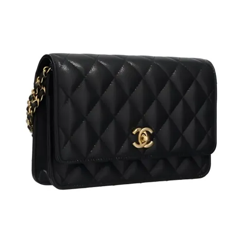 CHANEL Кошелек на цепочке из телячьей кожи сумка через плечо мини унисекс черный