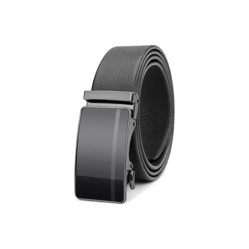 Cows Reign Крокодиловый узор Автоматическая пряжка Без головы Кожаные ремни Мужской Черный Ширина 3,4CM