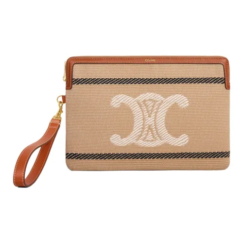 CELINE Triomphe Ткань с коровьей кожей клатч маленький женский бежевый и черный