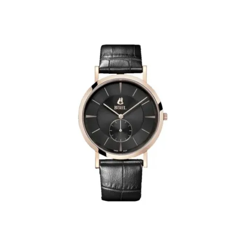 ERNEST BOREL Elegant Collection Кварцевый механизм Унисекс Часы 39 мм Черный циферблат Корпус из нержавеющей стали Ремешок из натуральной кожи