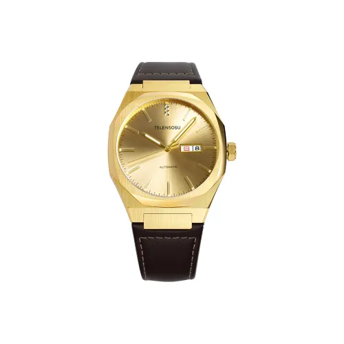 TELENSOSU Автоматический Механический Механизм Мужские Часы 42 мм Золото