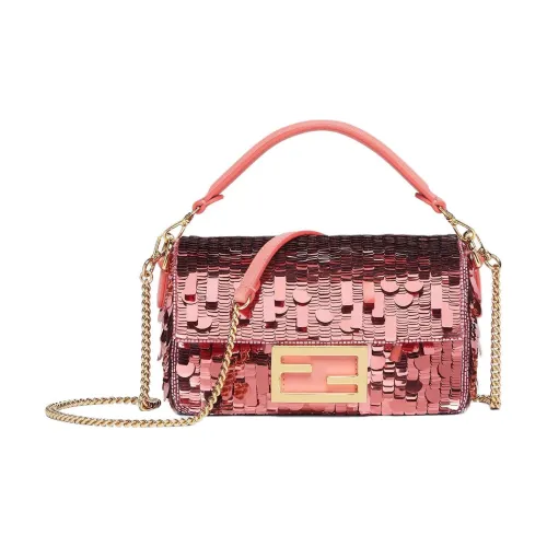 FENDI Baguette Телячья кожа Комбинированный Портативный Сумка через плечо Сумка на плечо Мини Женская Розовая