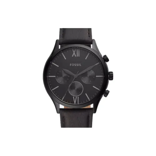 FOSSIL Наручные часы Кварцевый механизм Кожаный ремешок 44 мм Черный циферблат Мужские часы