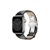 Чёрный с белым полосками и серебряная пряжка