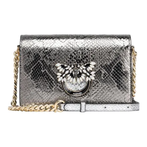 PINKO Click series Телячья кожа Сумка через плечо Мини Женская Угольно-серый