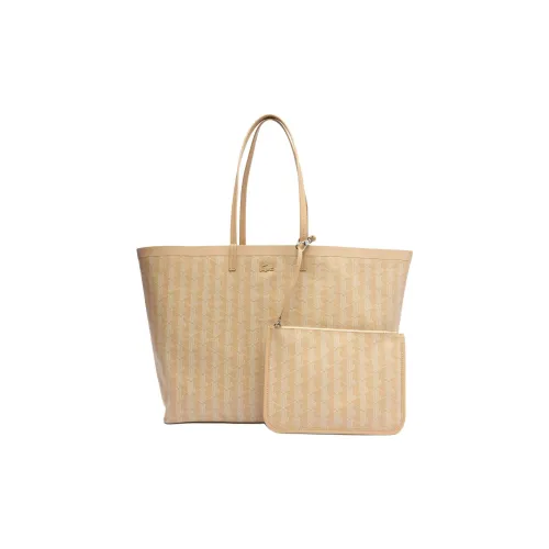 LACOSTE PVC Мозаика Покрытие Хлопок Тоут Сумка Сумка для покупок Сумка Экстра-большая Женская Кремовая Флуор Бежевая