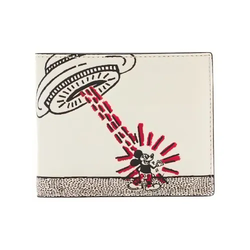 COACH Disney X Keith Haring Calfskin And Cowhide Кожаный держатель для карт и кошелек Стандартный Мужской Белый