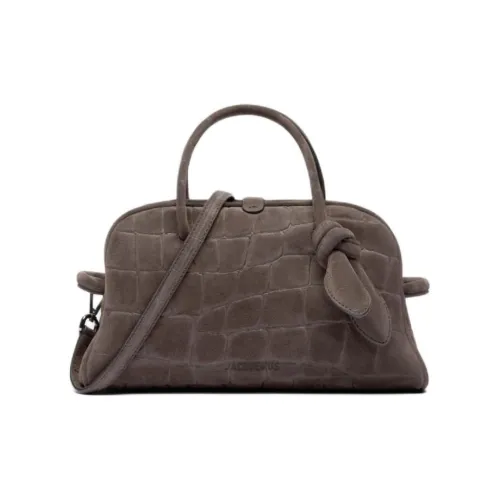 Jacquemus Крокодил Тисненый Замша Bowling Сумка Сумка через плечо Сумка Маленькая Женская Темно-Коричневая