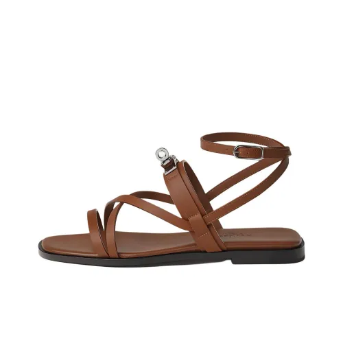 HERMES Июнь Сандалии One Ремень Сандалии Женские Темно-коричневый