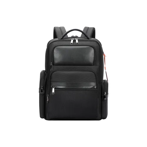 BOPAI Рюкзак из коровьей кожи с тканью средний мужской черный