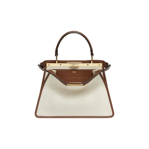 FENDI Peekaboo ISeeU Полосатая ткань Телячья кожа Комбинированный Сумка через плечо Сумка Средний Женские Светлый Умбра