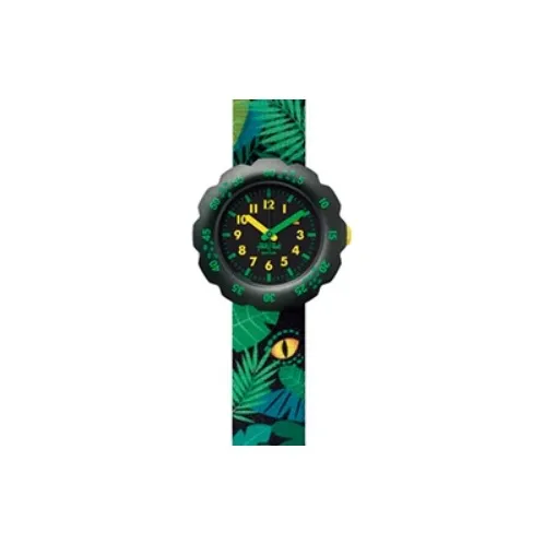 SWATCH Flik Flak Feifei Series Кварцевый механизм Детские часы 34,75*30,6 мм Черный циферблат Пластиковый корпус Часы Тканевый ремешок