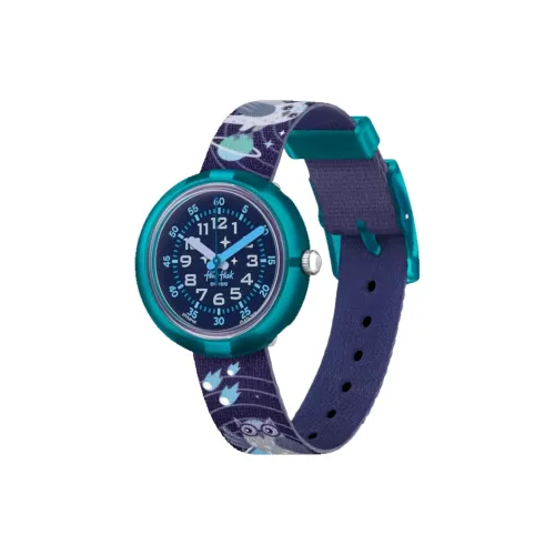 SWATCH Flik Flak Feifei Series Кварцевый механизм Детские часы 31,85 мм Синий циферблат Пластиковый корпус Часы Тканевый ремешок