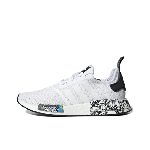 Adidas Originals NMD_R1 Graffiti Plugs Противоскользящий и Дышащий Низкий Топ Повседневная Обувь Унисекс Белый