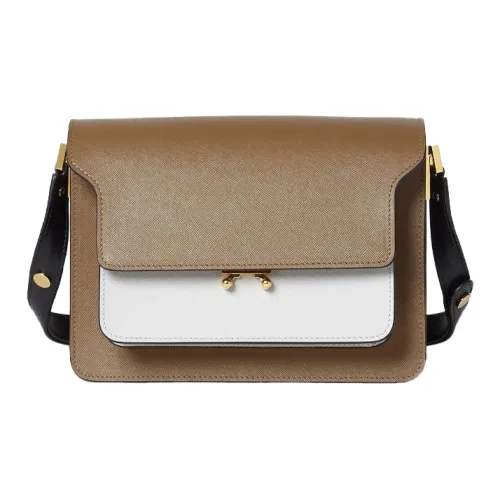 MARNI Основная часть Корова Кожа Аккордеонная Сумка Плечевая Сумка Женская Кофейно-Белая Многоцветная