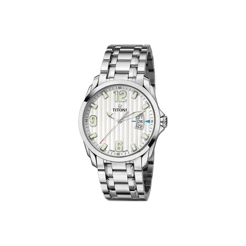 TITONI Soaring Collection Кварцевый механизм Мужские часы Циферблат 40 мм Серебристый корпус из нержавеющей стали