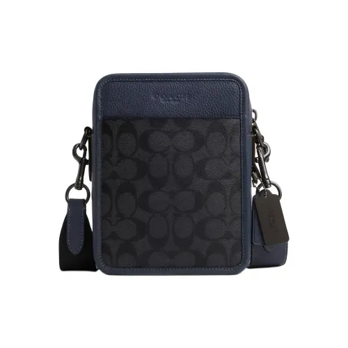 COACH Sullivan Покрытие Холст с Кожей Вставка Сумка через плечо Маленькая Мужская Бронза и Угольный Серый и Деним