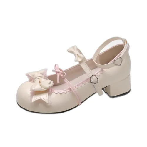 LIANGHUO Грубый каблук Туфли Мэри Джейн Женские Бежевый