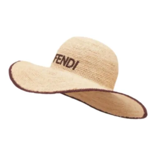FENDI Raffia Cotton Hats Caps Unisex Beige