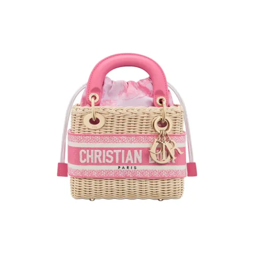 DIOR DIORIVIERA Прутья ивы Сумка через плечо Сумка Мини Женская Натуральная Конфетно-розовая