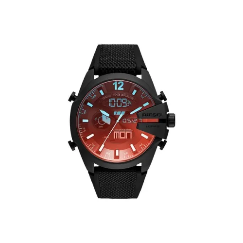 DIESEL Watch Кварцевый механизм Нейлоновый ремешок Черный циферблат Унисекс