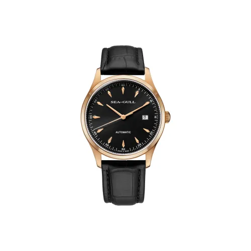Sea Gull Автоматический Механический Механизм Естественная Кожа Ремешок Часы Мужские Черный Циферблат