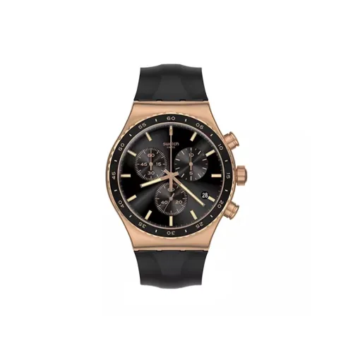 SWATCH Irony Metal Collection Кварцевый механизм Унисекс Часы 43 мм Черный циферблат Корпус из нержавеющей стали Резиновый ремешок