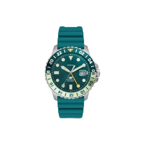 FOSSIL Наручные часы Кварцевый механизм Силиконовый ремешок 46 мм Зеленый циферблат Мужские часы