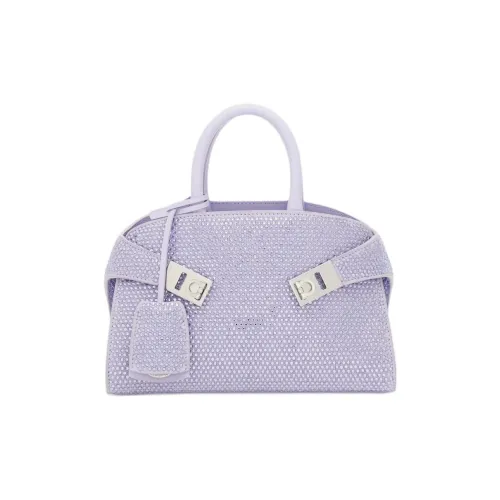 FERRAGAMO Кристальная украшенная сумка через плечо из телячьей кожи маленькая сумка женская фиолетовая