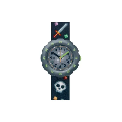 SWATCH Flik Flak Feifei Series Кварцевый механизм Детские часы 34,75*35 мм Серый циферблат Пластиковый корпус Тканевый ремешок