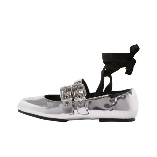 Schutz Raika Specchio Туфли Мэри Джейн с плоской подошвой Женские Серебряные