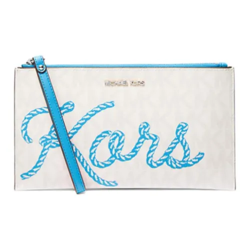 MICHAEL KORS Jet Set Travel Покрытый холст с полиэстером клатч большой женский синий и белый