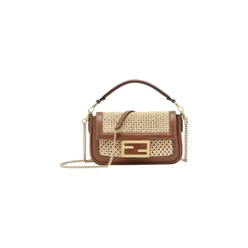FENDI Baguette Кожа с Рафия Сумка через плечо Сумка Мини Женская Коричневая