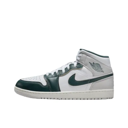 Jordan Air Jordan 1 MID SE Slip-resistant Abrasion-resistant MID Топ Винтажные баскетбольные кроссовки Унисекс Белый Зеленый