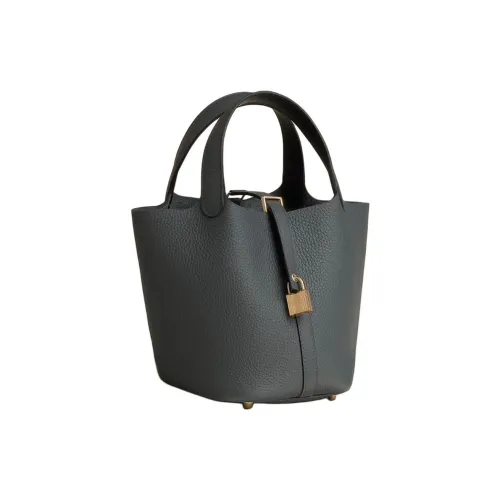 HERMES Picotin Lock Clemence Bullock Кожа с Swift Телячья кожа Корзина Сумка Сумка Женская Серый и Черный