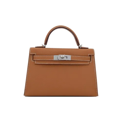 HERMES Mini Kelly 2nd Generation Эпсом Кожа Сумка Kelly Сумка Мини Женская Золотисто-Коричневая