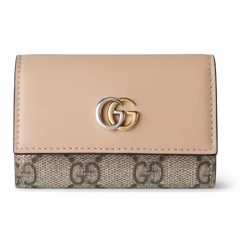 GUCCI GG Marmont Холст с кожей Обметка Key Pouch Женские Бежевый и Эбеновый