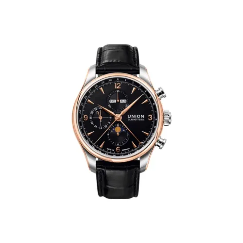 UNION GLASHUTTE SA Механический механизм Мужские часы Часы 44 мм Черный циферблат Корпус из нержавеющей стали Ремешок из натуральной кожи