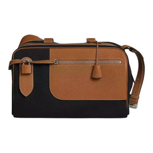 HERMES Goeland Холст с кожей Clemence Bullock Сумка через плечо Сумка на плечо Унисекс Черный Золотой Коричневый